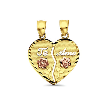 14K Tri Color Gold Te-Amo Pendant 25mmX20mm 2.1 grams